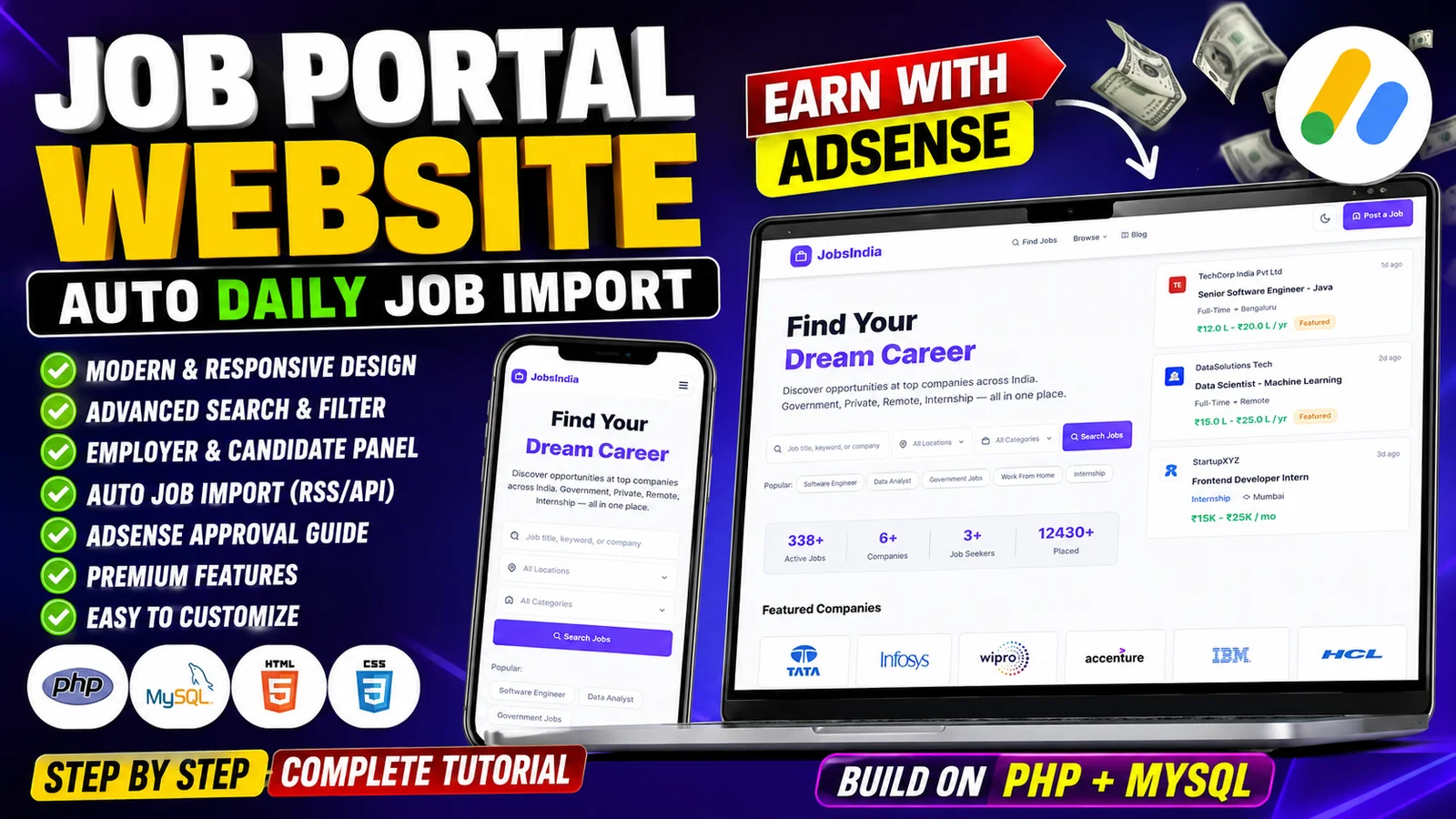 JobsIndia - Complete Job Portal Website Source Code with Auto Job Import, AdSense Ready, Employer & Candidate Panel (PHP + MySQL)
